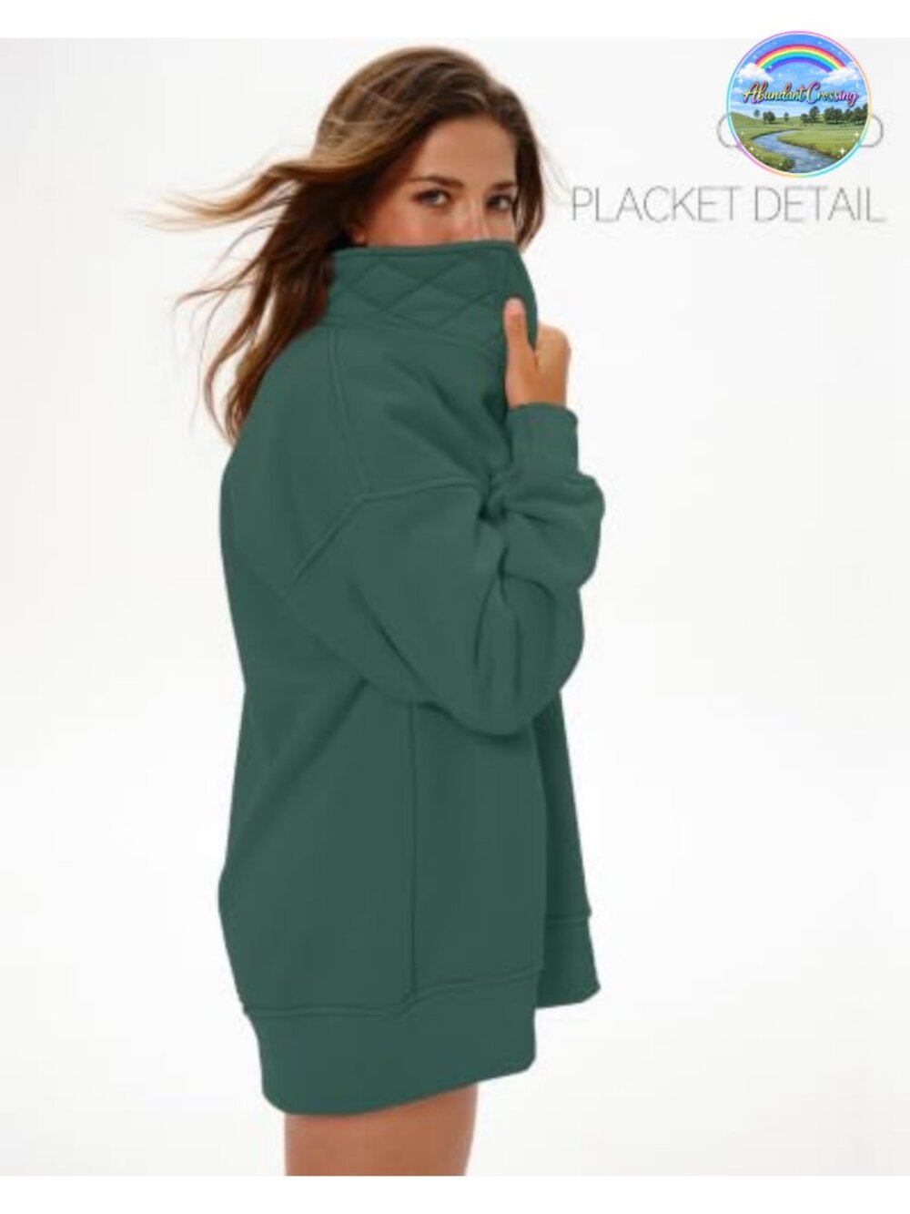 Oversized Fleece Lined Henley Sweatshirt Cotton Pullover Drop Shoulder